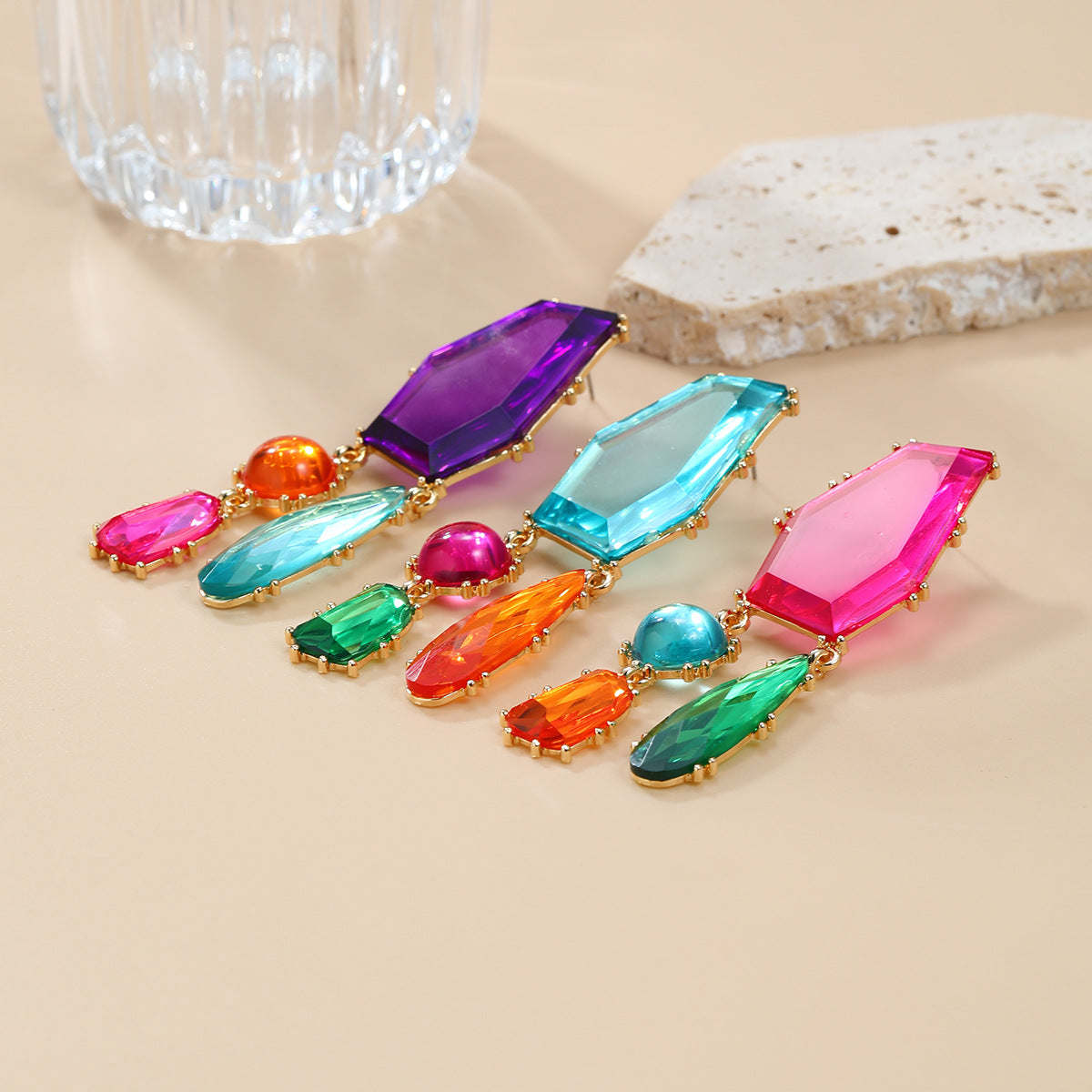 Wholesale Geometric Color Diamond Alloy Earrings